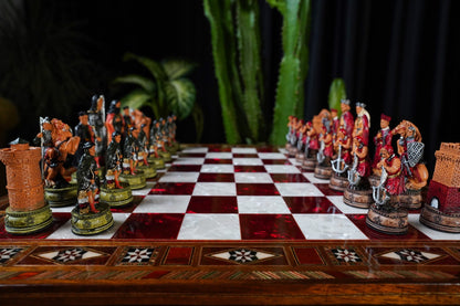 Hand-Painted Chess Set with Drawer
