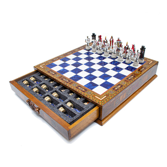 Hand-Painted Chess Set with Drawer