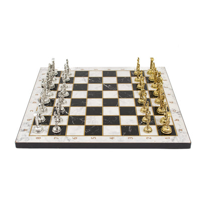 Marble Pattern Chess Set with Roman Metal Pieces