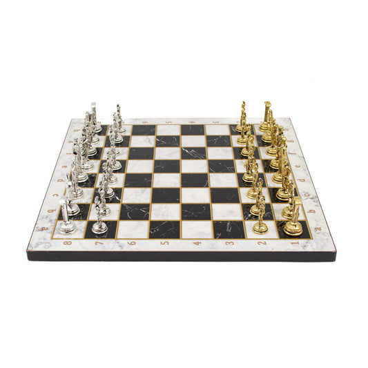 Marble Pattern Chess Set with Roman Metal Pieces