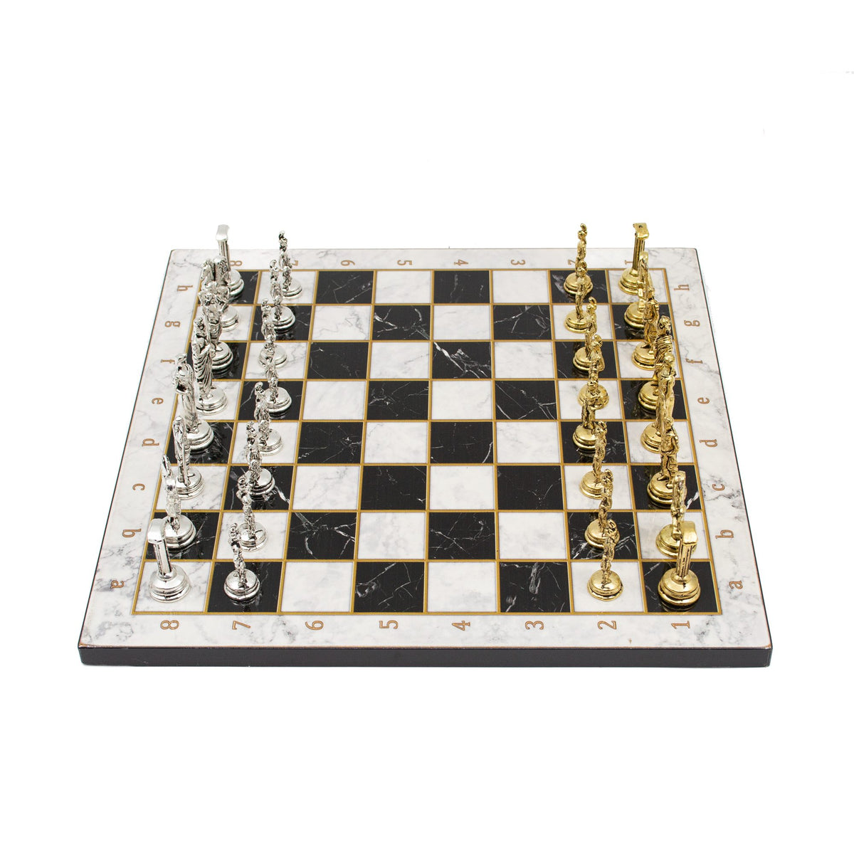 Marble Pattern Chess Set with Roman Metal Pieces