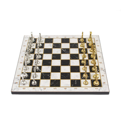 Marble Pattern Chess Set with Roman Metal Pieces