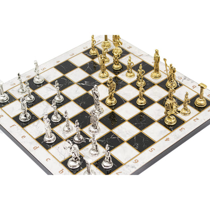 Marble Pattern Chess Set with Roman Metal Pieces