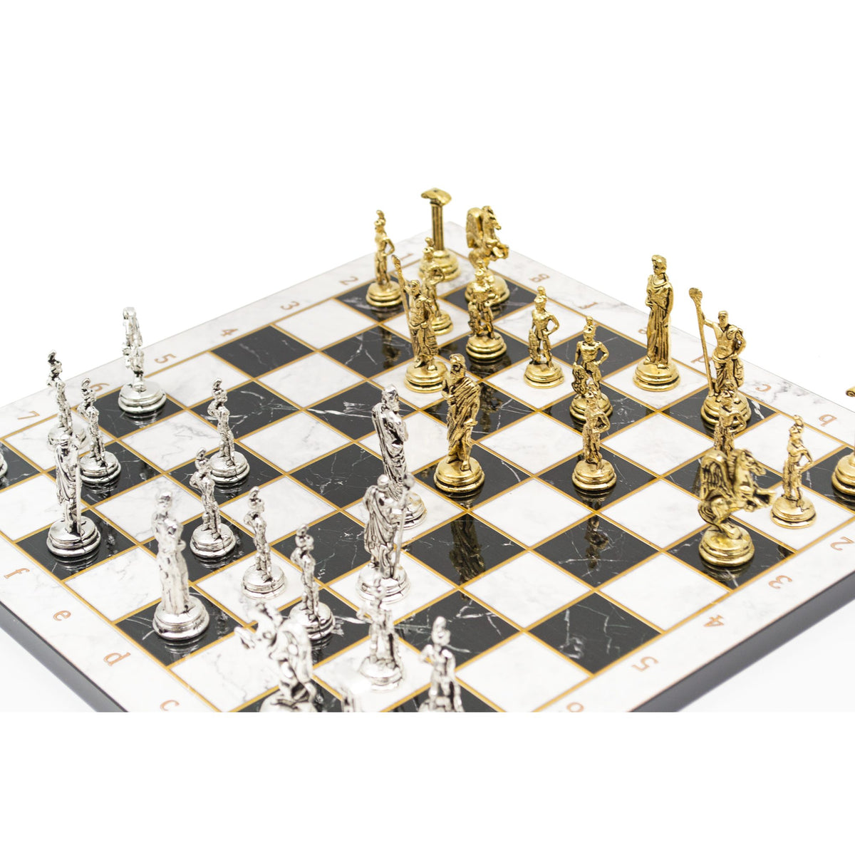 Marble Pattern Chess Set with Roman Metal Pieces