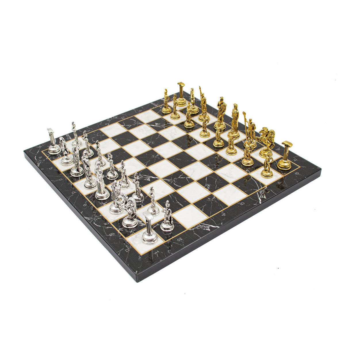 Marble Pattern Chess Set with Roman Metal Pieces