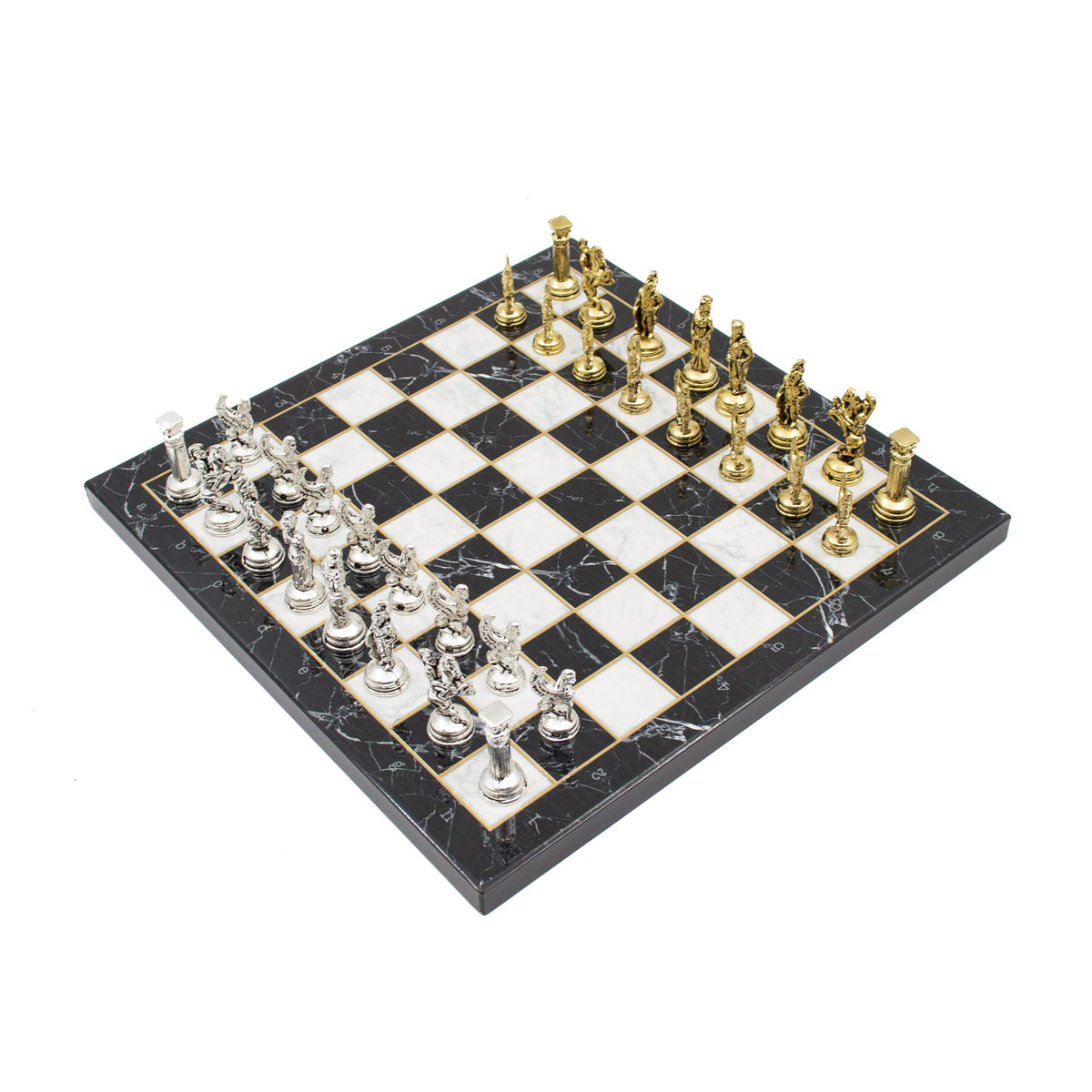 Marble Pattern Chess Set with Roman Metal Pieces