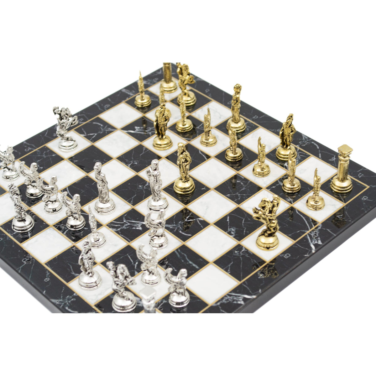 Marble Pattern Chess Set with Roman Metal Pieces