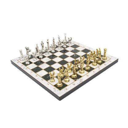 Marble Pattern Chess Set with Roman Metal Pieces