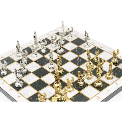 Marble Pattern Chess Set with Roman Metal Pieces