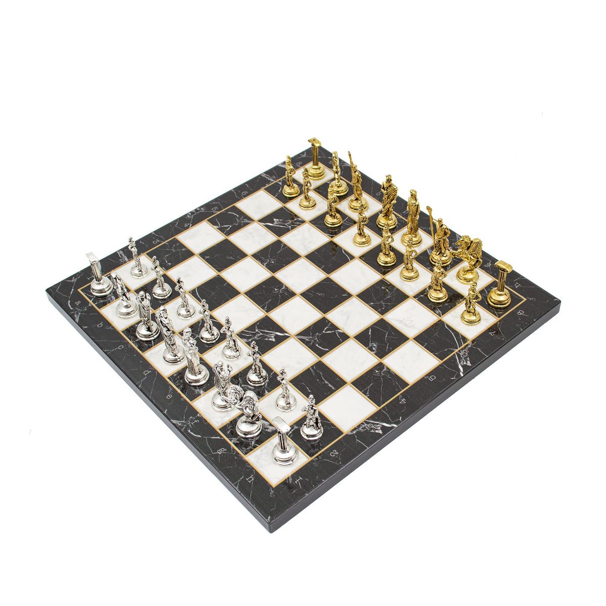 Marble Pattern Chess Set with Roman Metal Pieces