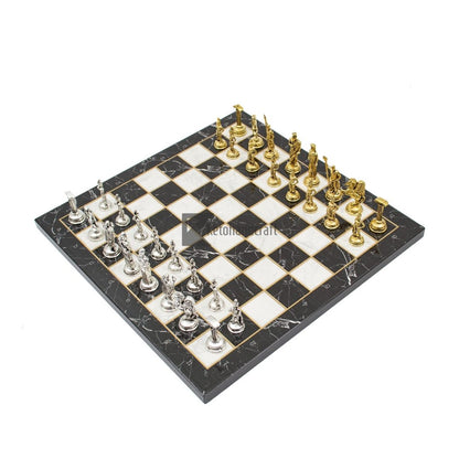 Marble Pattern Chess Set with Roman Metal Pieces