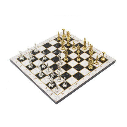Marble Pattern Chess Set with Roman Metal Pieces