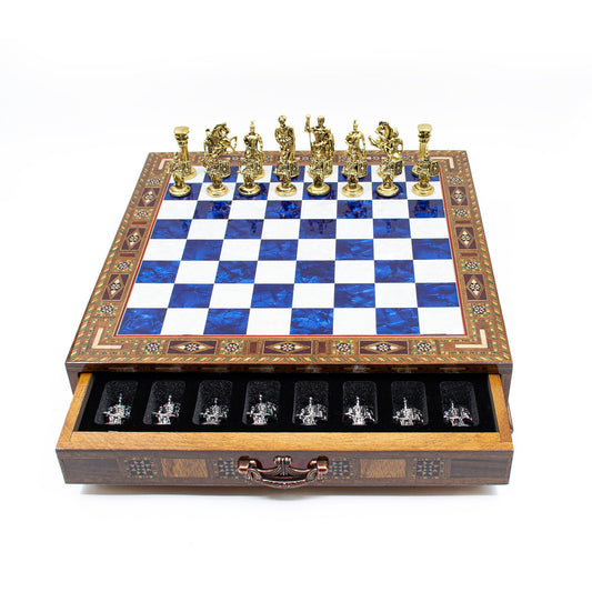 Roman Chess Set with Hidden Storage Drawer