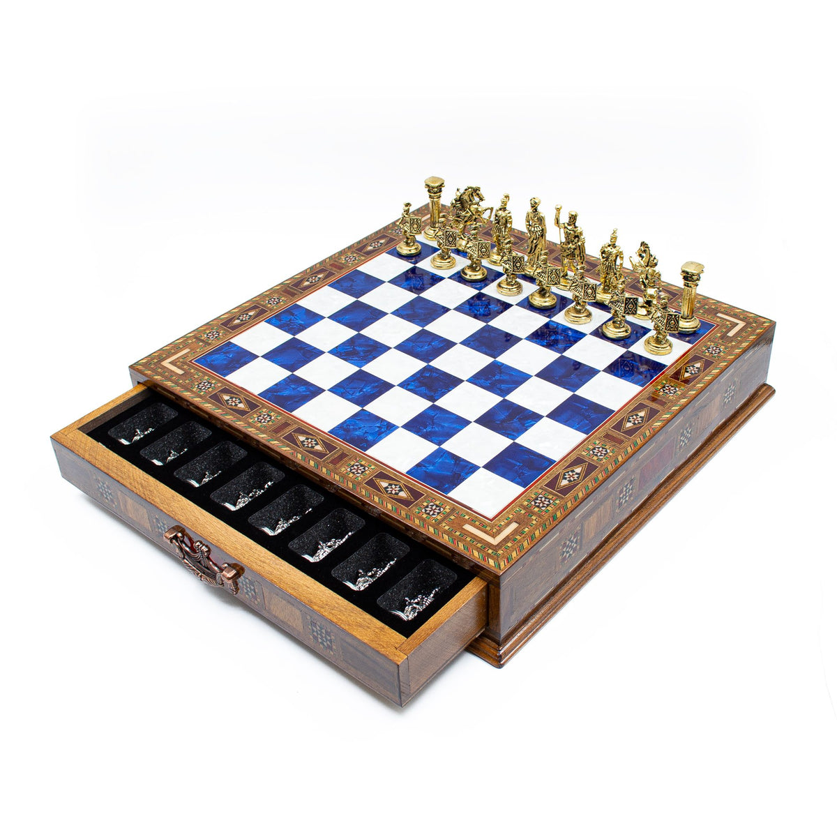 Roman Chess Set with Hidden Storage Drawer