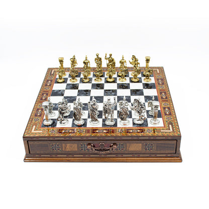 Roman Chess Set with Hidden Storage Drawer