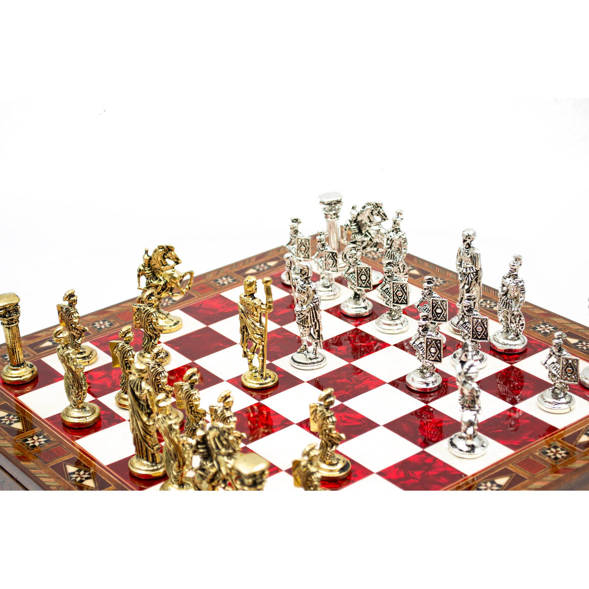 Roman Chess Set with Hidden Storage Drawer