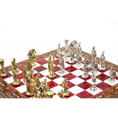 Roman Chess Set with Hidden Storage Drawer