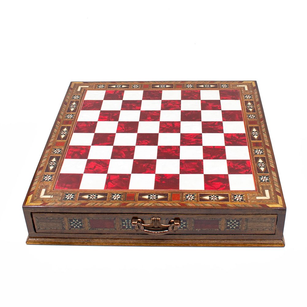 Roman Chess Set with Hidden Storage Drawer