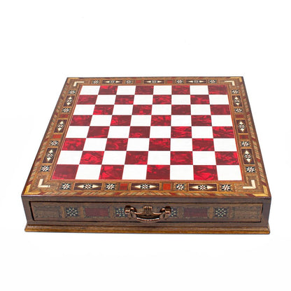 Roman Chess Set with Hidden Storage Drawer