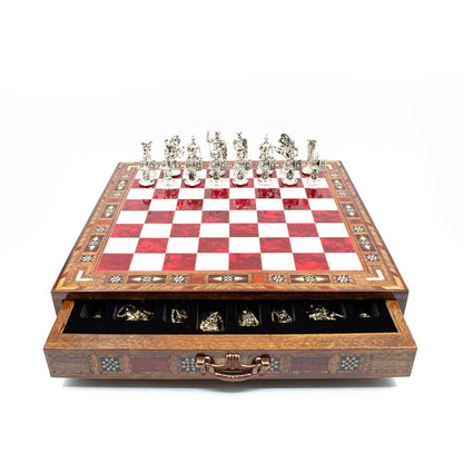 Roman Chess Set with Hidden Storage Drawer