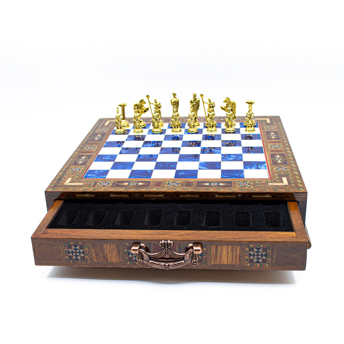 Roman Chess Set with Hidden Storage Drawer