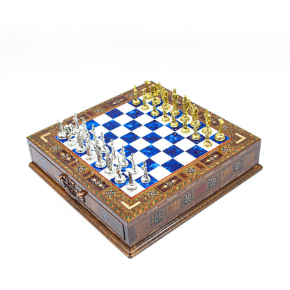 Roman Chess Set with Hidden Storage Drawer