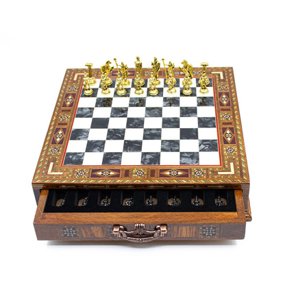 Roman Chess Set with Hidden Storage Drawer
