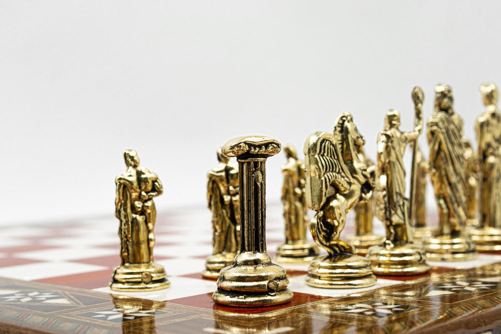 Roman Chess Set with Hidden Storage Drawer