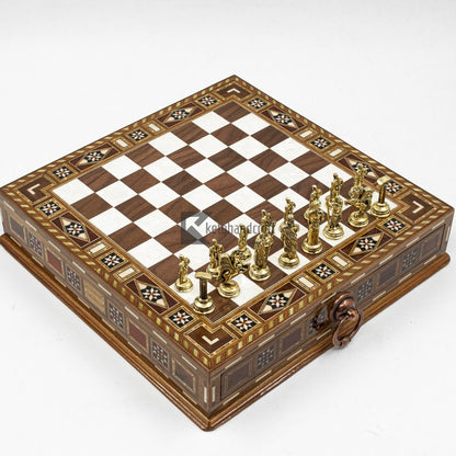 Roman Chess Set with Hidden Storage Drawer