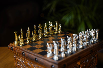 Walnut Chest Chess Set with Hidden Storage